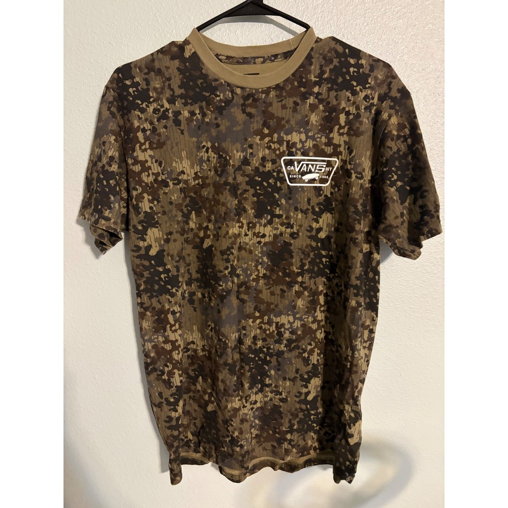 Vans Mens Camo Graphic T-Shirt Medium Green Brown Rain Camouflage Skate Tee
